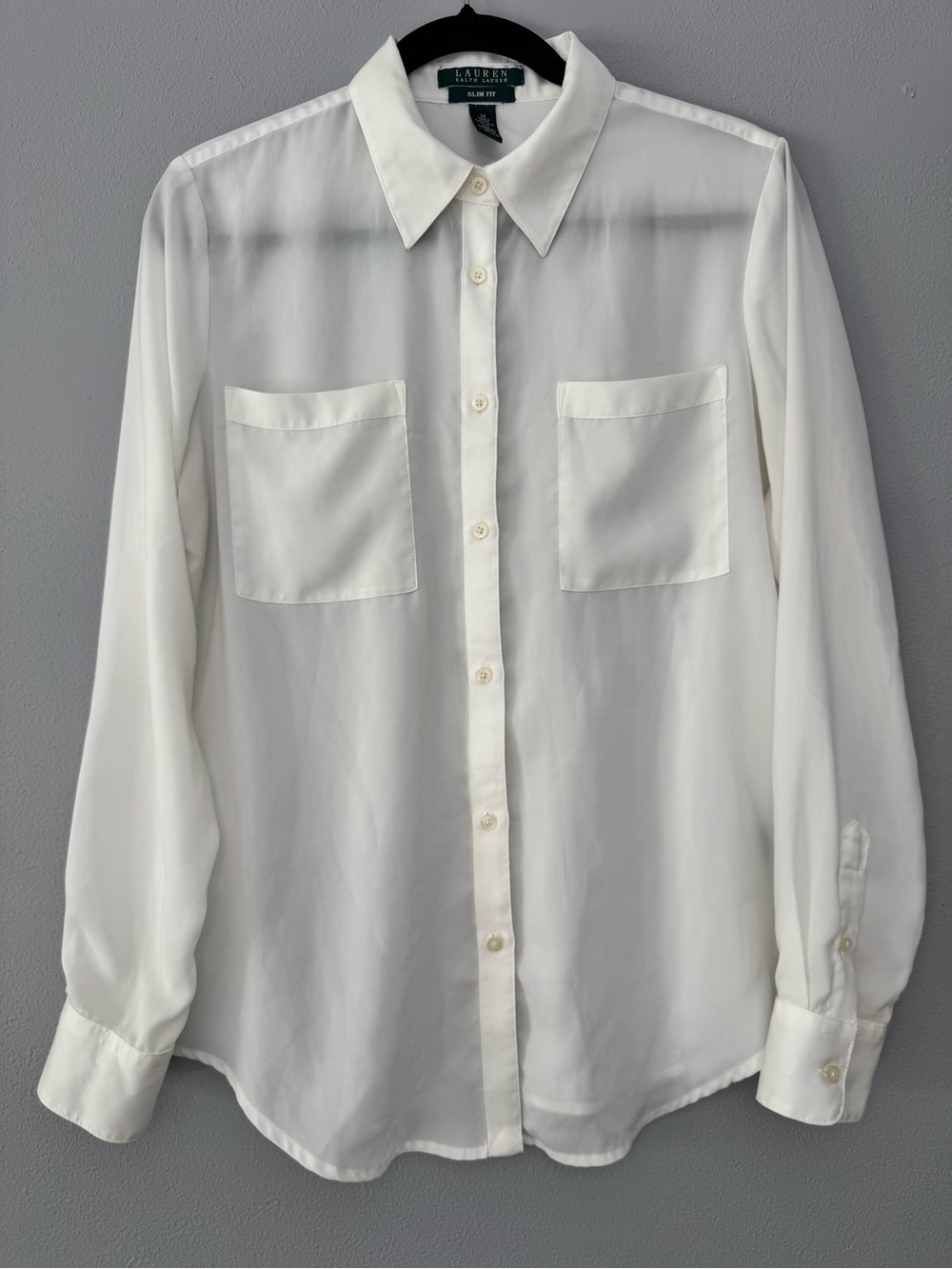 Lauren Ralph Lauren off White Slim Fit Button Down Sheer quiet luxuryChic Size M - Picture 2 of 8